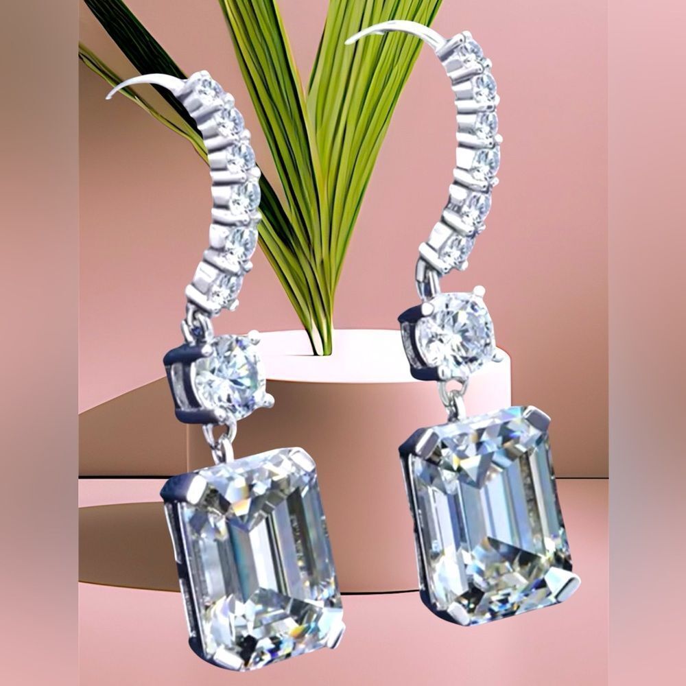 Luxury 925 Sterling Silver and Moissanite Diamond Gemstone Earrings.